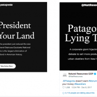 This image is a screen capture of 2 social media posts, the first responding to President Trump's executive order to reduce the size of Bears Ears and Grand Staircase Escalante National Monuments and the second responding to the first post.